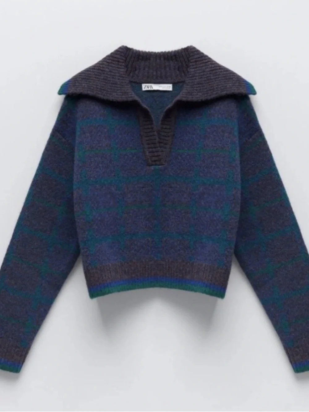 Zara Plaid Knit Sweater | Large - Picture 2 of 6